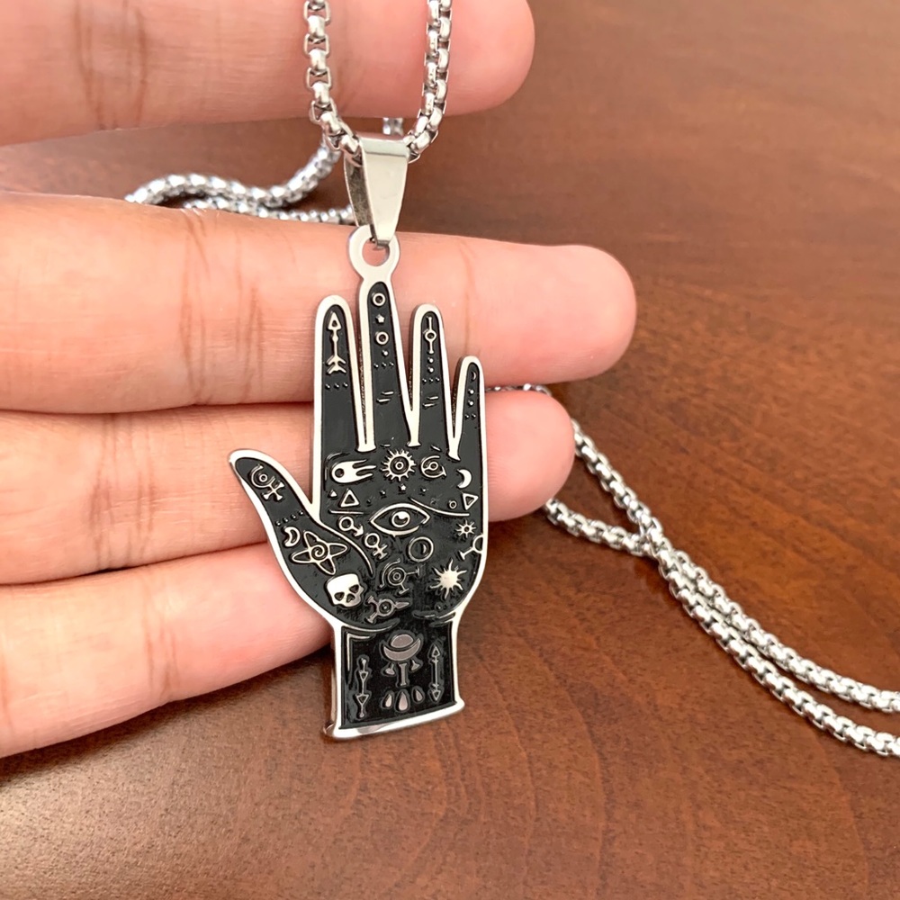 Hamsa hand pendant evil skull necklace